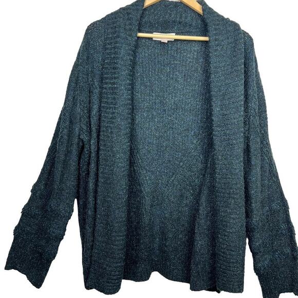 Knox Rose Large Cardigan Sweater Womens Marled Green Blue Ruffle Wrist Boho Soft - Picture 1 of 9